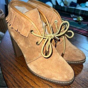 TORY BURCH SUEDE LEATHER ANKLE LACE UP BOOTIES REAL LAMB FUR  Size 6M